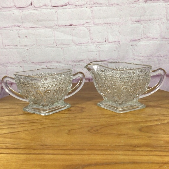 Vintage Indiana Glass Clear Open Sugar Bowl and Creamer Set - Picture 1 of 7